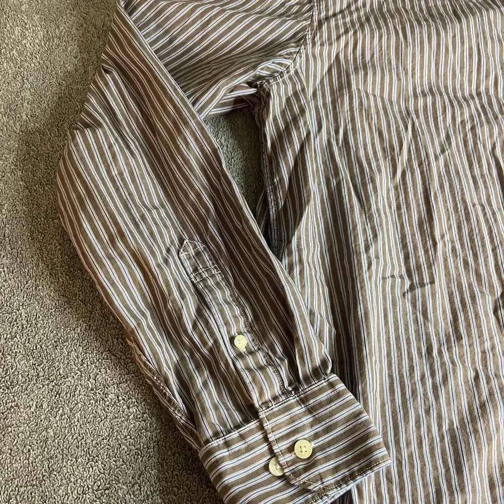 American Eagle Men's L Vintage Fit Striped Button Down Shirt Brown Tan Long SLV